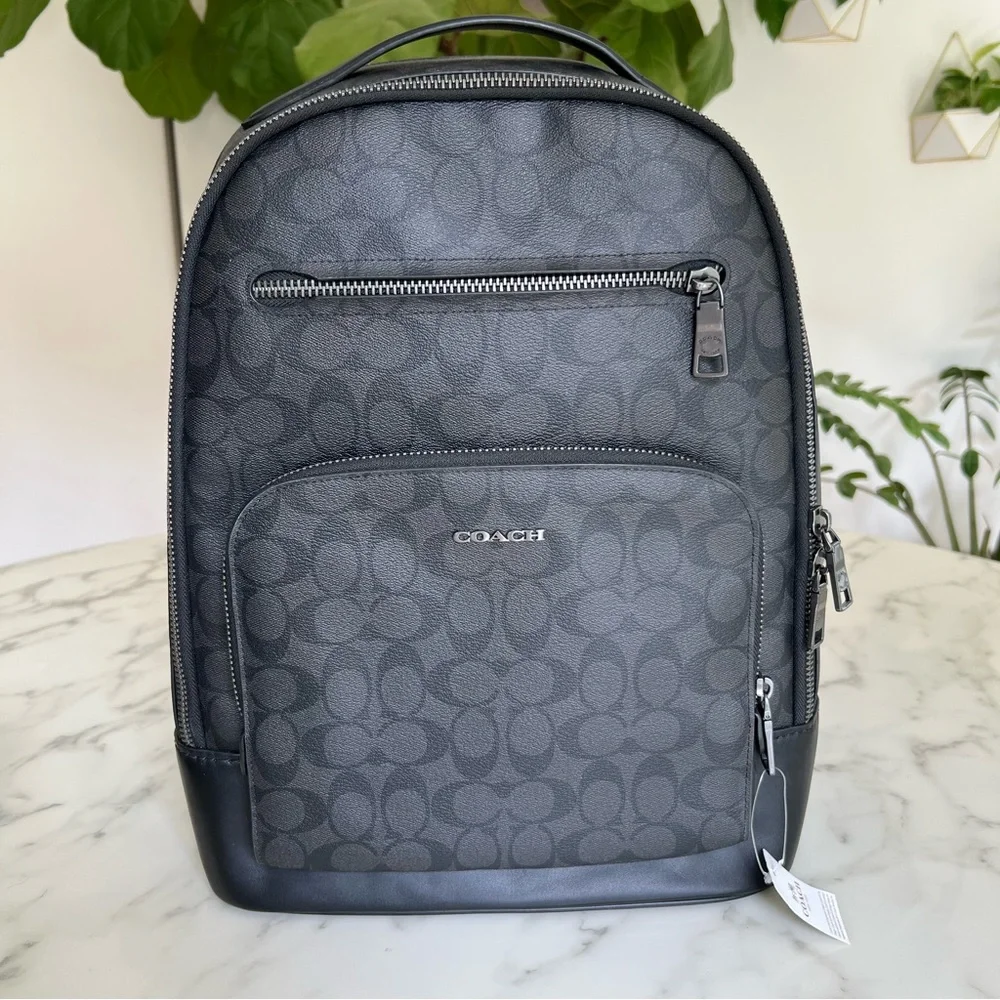 NWT Coach Ethan Backpack In Signature Canvas & Leather Black Charcoal CY832